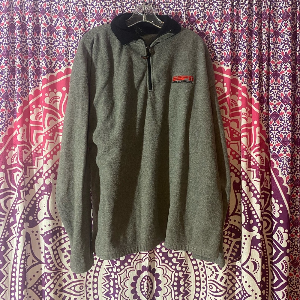 Vintage ESPN The Magazine Fleece Gray Half Zip Pullover Jacket Size XL
